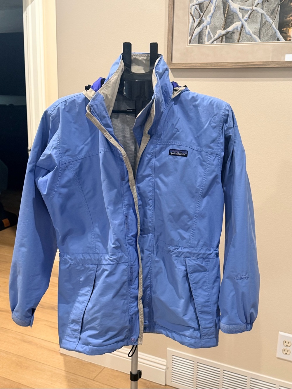 Patagonia Light Blue women  Rain Jacket with Hood size S